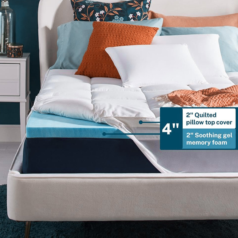 Surmatelas double en mousse viscoélastique à support amélioré de 4 pouces, support moyen, mousse viscoélastique gélifiée rafraîchissante 2 pouces et housse de coussin 2 pouces