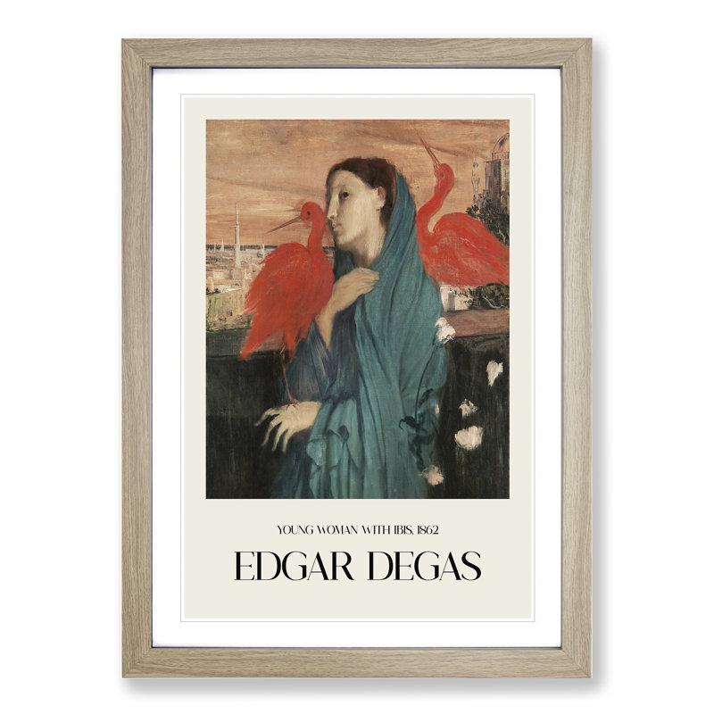 Young Woman with Ibis Birds by Edgar Degas - Picture Frame Painting, 65cm H x 48cm W x 2cm D, Oak Framed