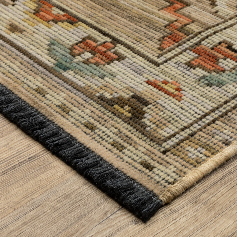Tapis en laine Tincie Global Bohemian Medallion, Brun clair / terre cuite, Rectangle 7 pi 10 po x 10 pi 10 po
