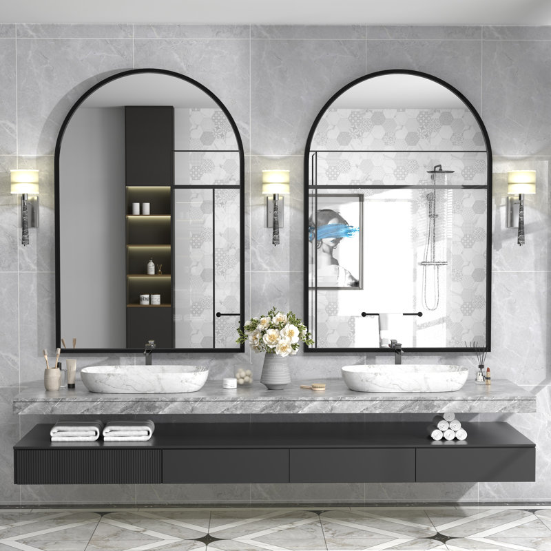 Miroir mural Amara, 48 po x 32 po, Noir mat