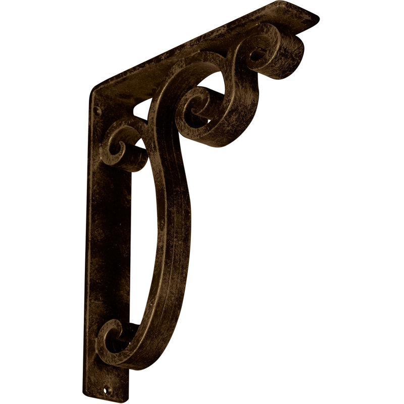 Support en fer forgé Avery de l 2 po x P 10 po x H 12 po, (croisillon triple central), laiton antique, Laiton antique