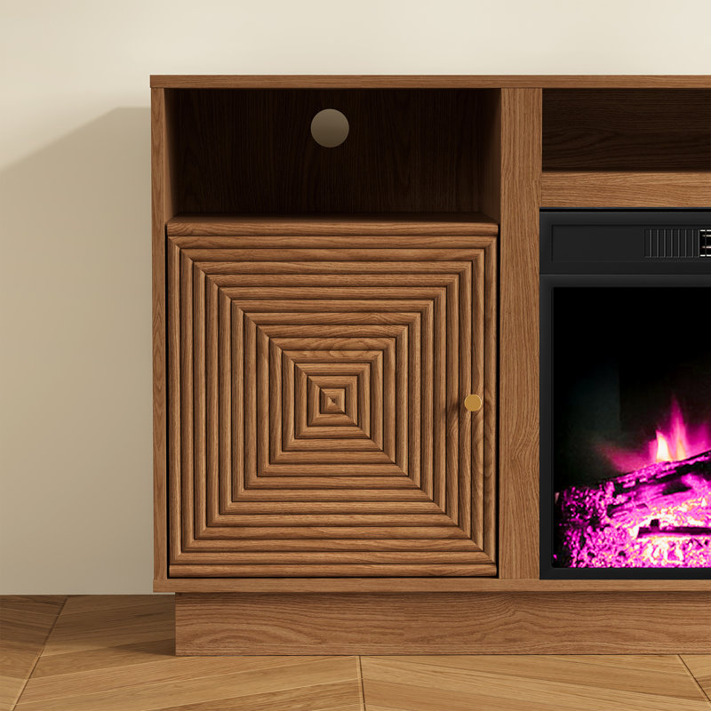 59'' Fireplace TV Stand For Tvs Up To 65'' With Storage And Adjustable Shelves, Brown
