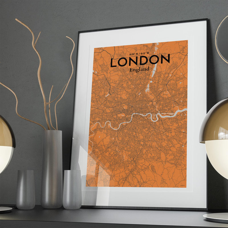 London City Map In Orange - No Frame Print, 36cm H x 24cm W x 0.05cm D
