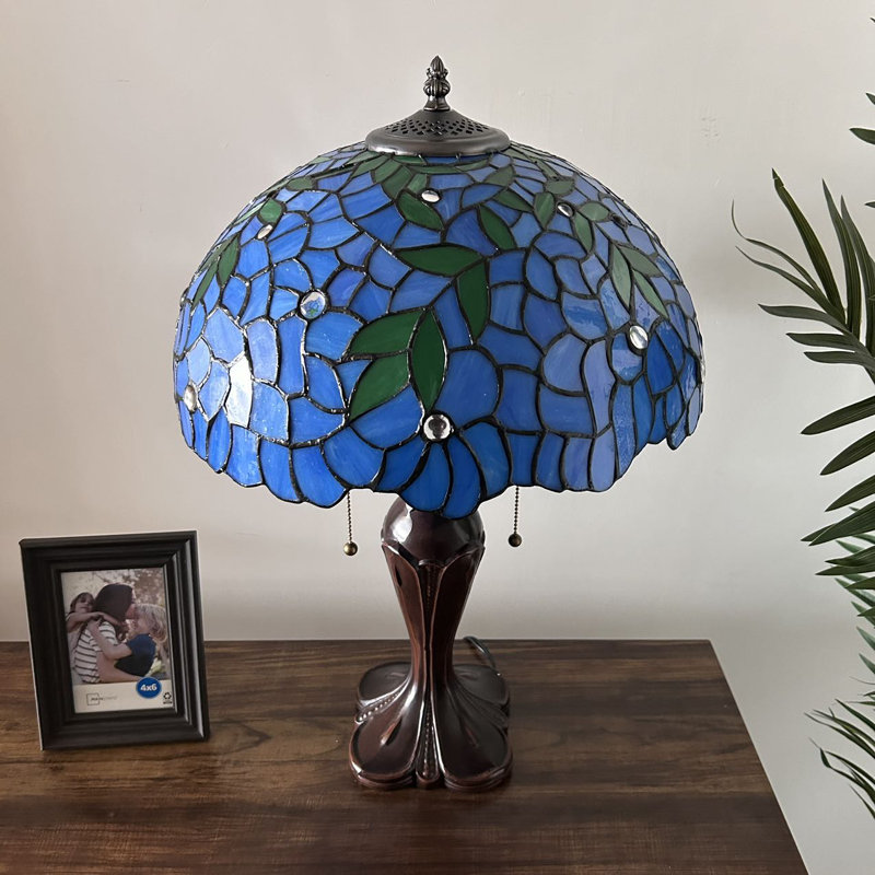 Blue Stained Glass Tiffany Table Lamp with Resin Base