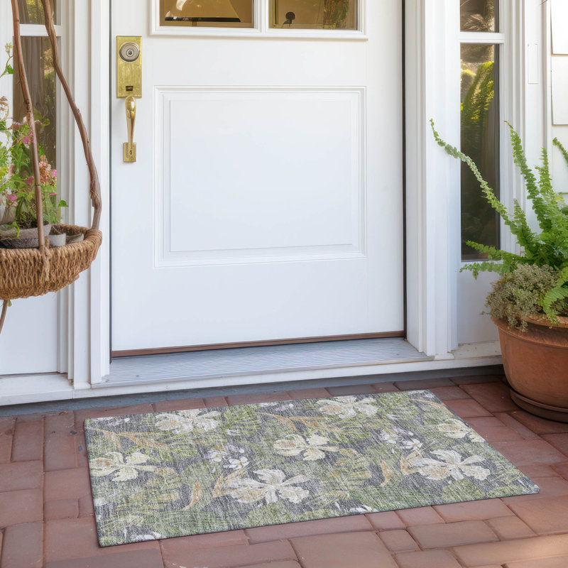Machine Washable Indoor/Outdoor Cinead ACN1708 Gray Rug, Rectangle 1'8" x 2'6"