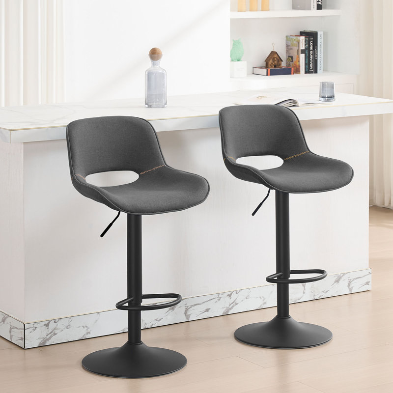 Swivel Upholstered Adjustable Height Bar Stool, Grey