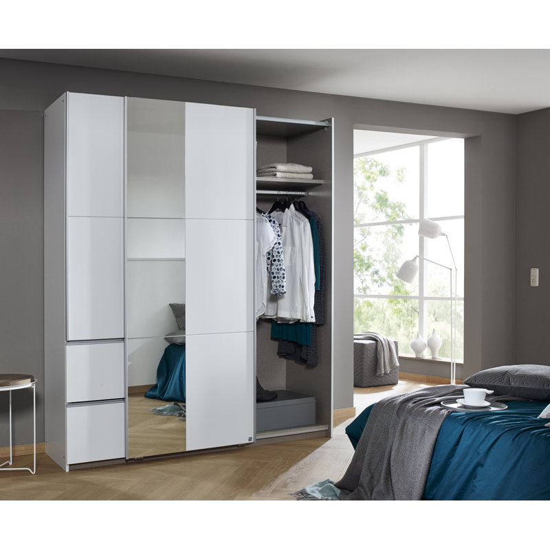 Sevilla 2 Door Manufactured Wood Wardrobe, White/Grey, 210cm H x 175cm W x 59cm D