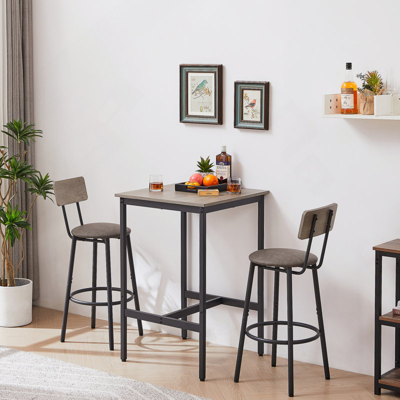 Ensemble de table de bar avec deux tabourets de bar ergonomiques avec sièges et dossiers souples en polyuréthane pour un repas et un divertissement confortables
