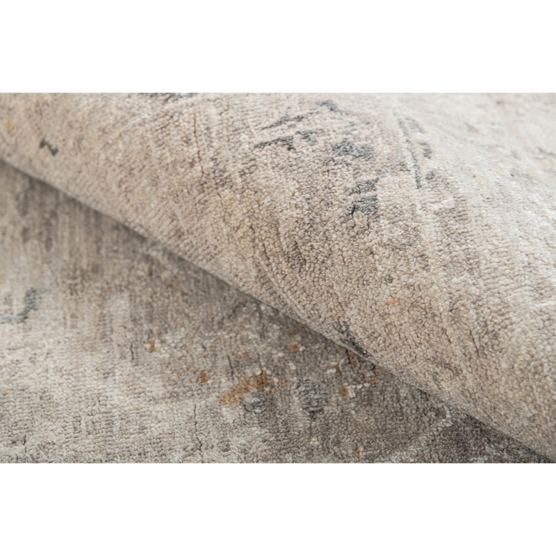 High-Quality Hand-Knotted Beige And Grey Area Rug, Rectangle 10' x 14'