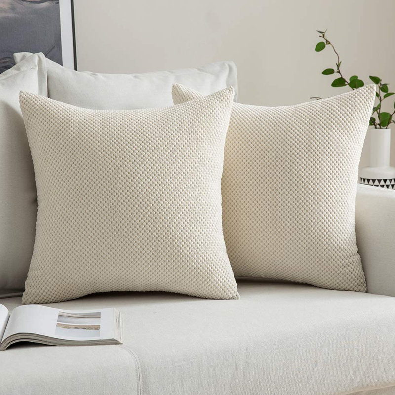  Ensemble de 2 housses de coussins décoratifs avec insertions - Ensemble complet de coussins décoratifs 18 po x 18 po, Blanc