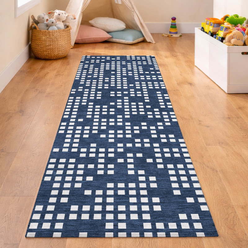 Machine Washable Indoor/Outdoor Chantille ACN2831 Kids Rug, 2'3" x 7'6" Runner, Navy