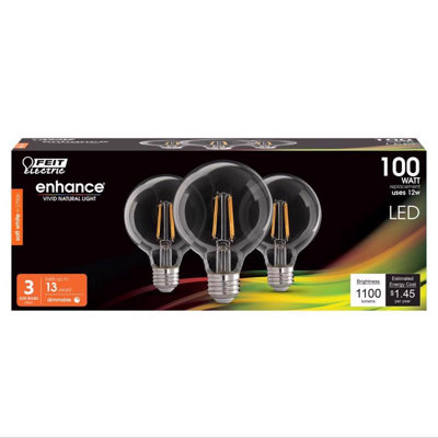 Ampoule DEL à filament moyen Feit G25 E26 (blanc moyen) 100 watts, équivalente à 3