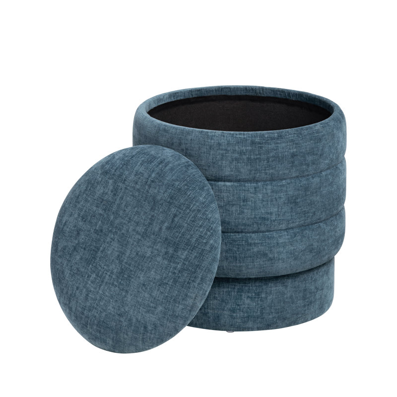 Round Ottoman W/ Storage, Denim Blue