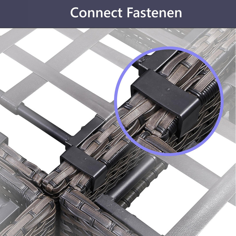 Canapé modulaire d'extérieur en forme de L en osier de 139 po avec foyer d'extérieur avec coussins Benigni, Gris, Brun
