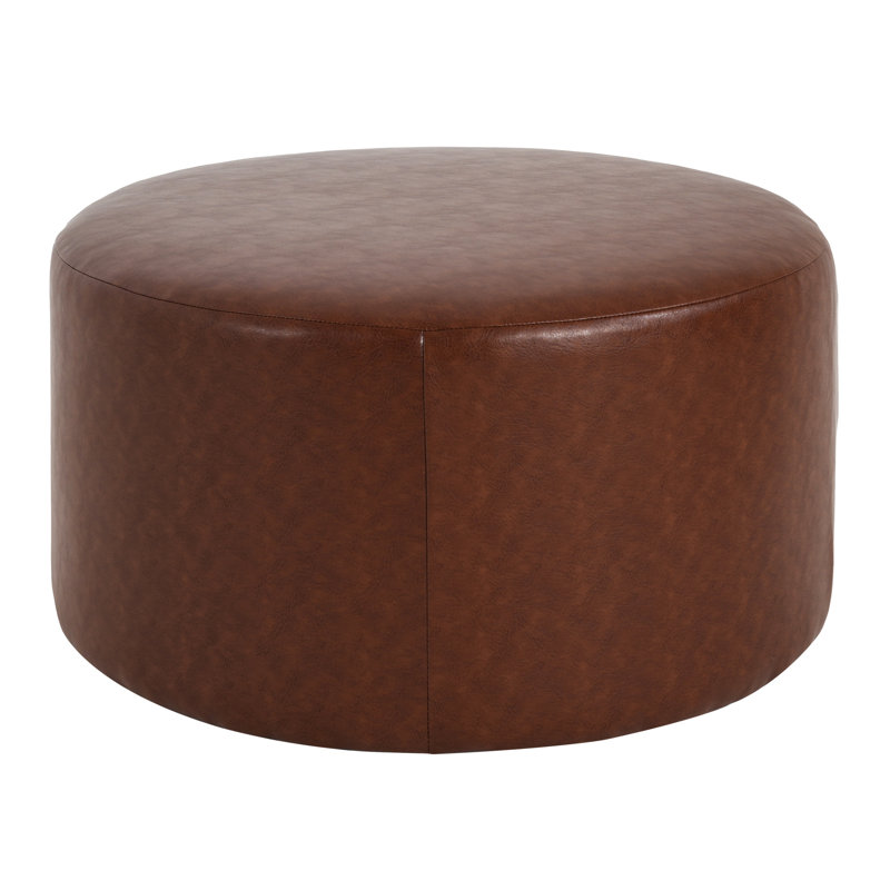 Round Upholstered In Brown Faux Leather, 31 Inches Wide, Deep, 16.5 High, With A Sleek Design And Comfortable Padding W, D, H, Offering Touch Of Elegance Comfort