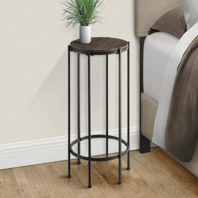 Dark Oak Laminate And Black Metal Round Small Side End Table