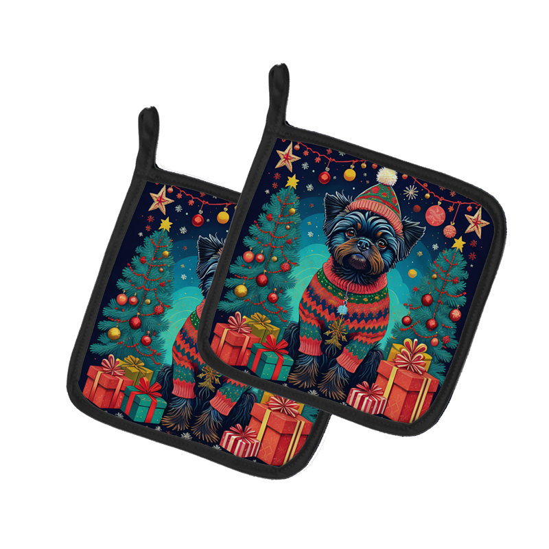 Paire de poignées Affenpinscher Christmas