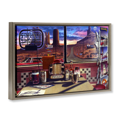 «Love Diner with Canyon View», toile murale encadrée flottante grise, design par Jadei