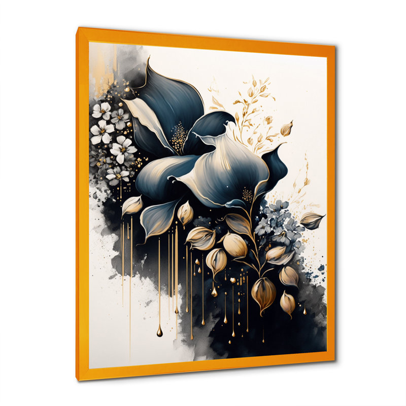 Deep Blue Calla Lily Bouquet IV - Impression sur toile, Cadre photo doré, H 32 po x l 24 po x P 1 po