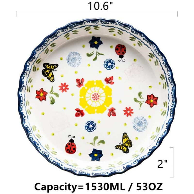 Hand-Painted Multicolor Ceramic 10.5 Inch Pie Dish