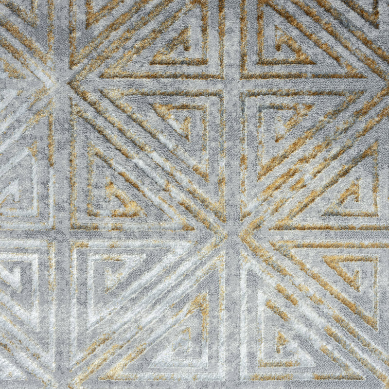 Tapis beige à motif géométrique contemporain Lutjens, Rectangle 8 pi 7 po x 12 pi 2 po