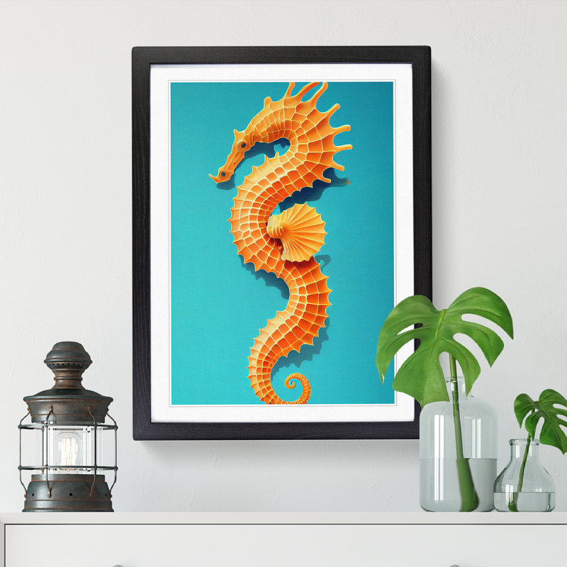 Seahorse Vol.1 - Single Picture Frame Print, 64cm H x 46cm W x 2cm D, Walnut