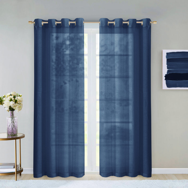Makeira Semi Sheer Curtain Pair, Blue, 2 Panels