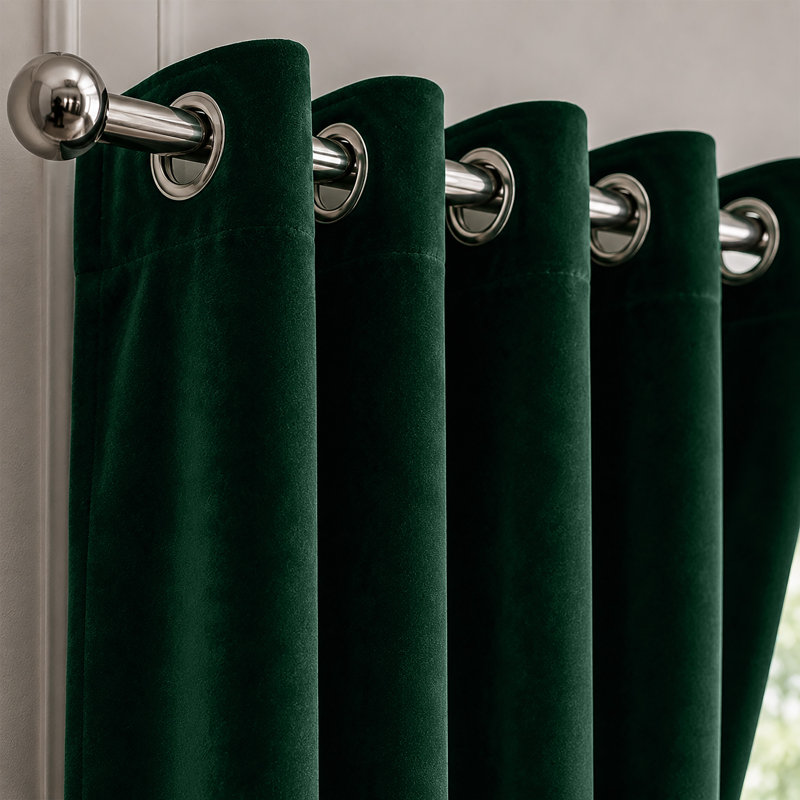 Emerald Velvet Eyelet Curtains Room Darkening Window Panels Soft Touch Pair, 117 cm X 137 cm