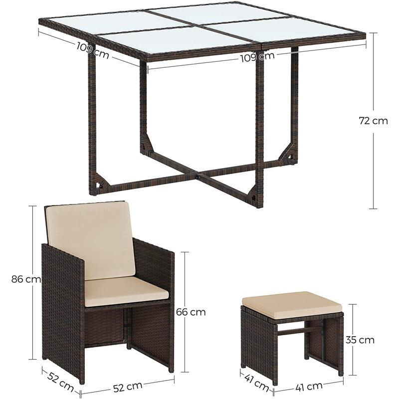 Ernesta 8 - Person Wicker Patio Dining Set with Square Table , Cushions Included, Brown