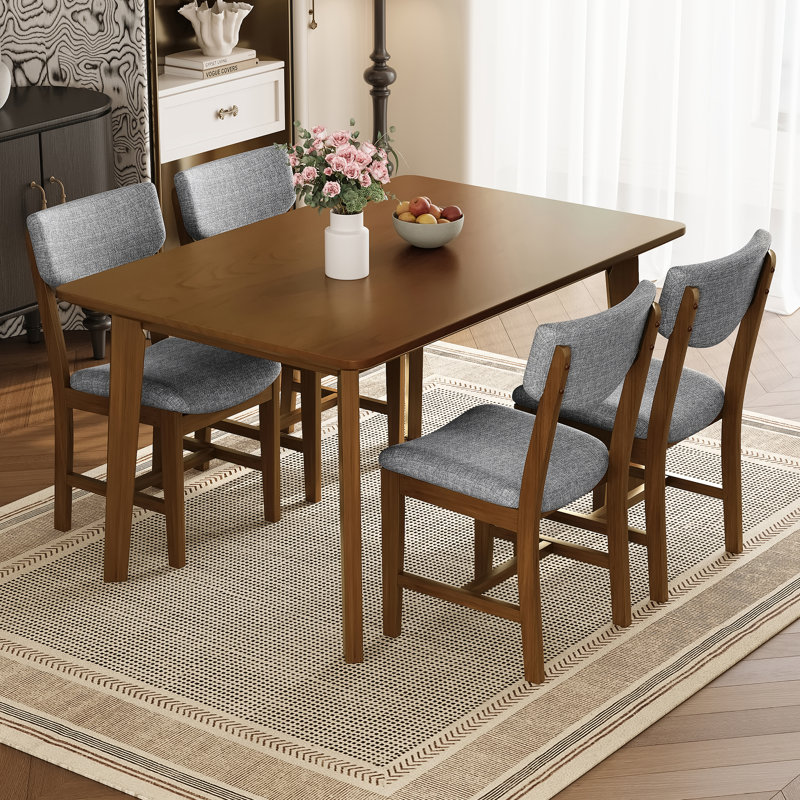 Ensembles de table de salle à manger en noyer avec 4 chaises, maison de campagne moderne pour la cuisine