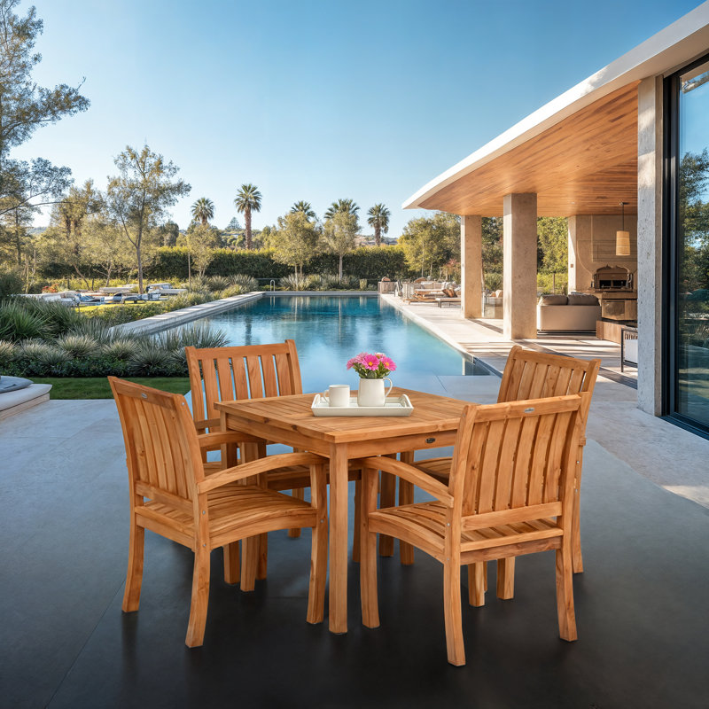 Ensemble bistro en teck avec table carrée et fauteuils Abacho, 4