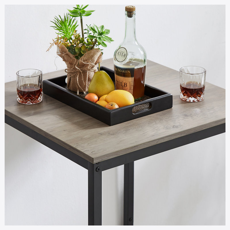 Bar Table Set with 2 Bar stools PU Soft seat with backrest, Light Grey, Grey