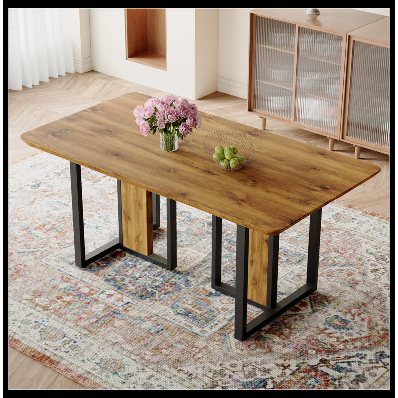 Table de salle à manger moderne en bois à motif rectangulaire minimaliste et luxueux, Bois / noir