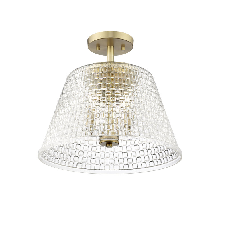 Morea 3 Light Semi-Flush Ceiling Mount with Clear Woven Lattice Shade, Vintage Brass