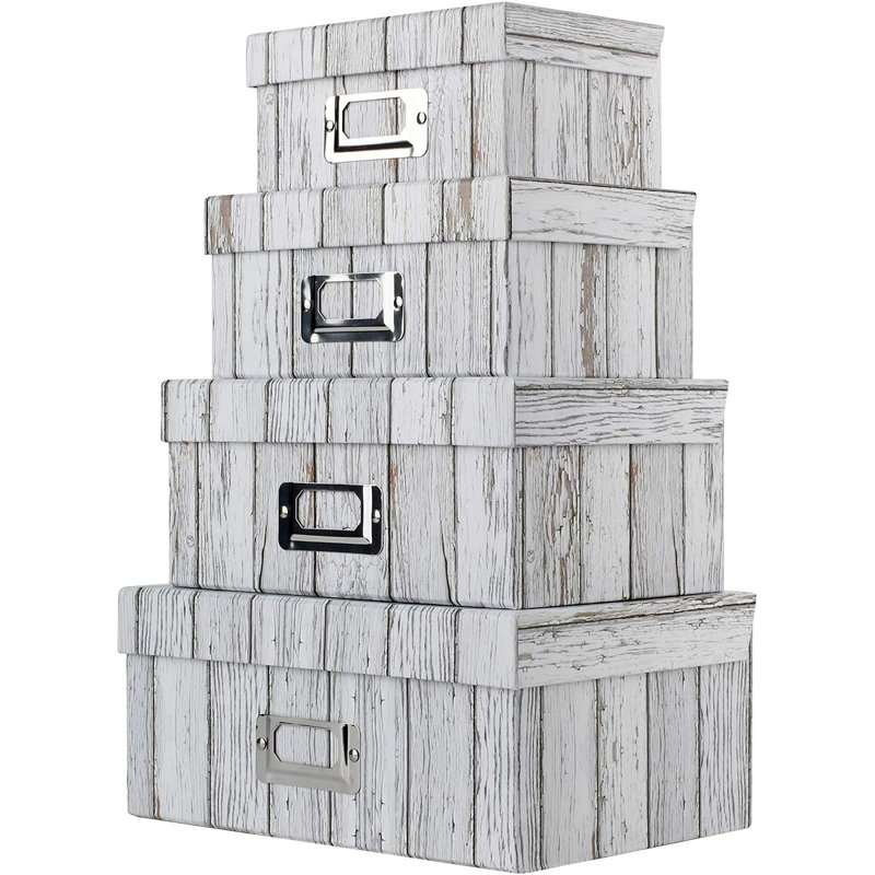 Briful Photo Boxes Storage, Storage Boxes With Lids 4 In 1 Set Water-Proof Storage Box Sets With Handles Decorative Multiple Size Storage Bins With Lids For Clothes/Shoes/Office/Cosmetic/Books