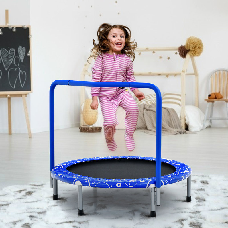 Wang Freeport Park ft Round Kid / Toddler Trampoline with Handlebar, Blue/Black