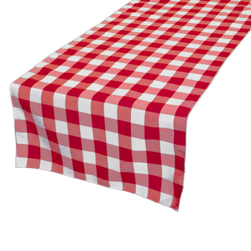 Gingham Checkered Print Table Runner, 144" Rectangle, Red