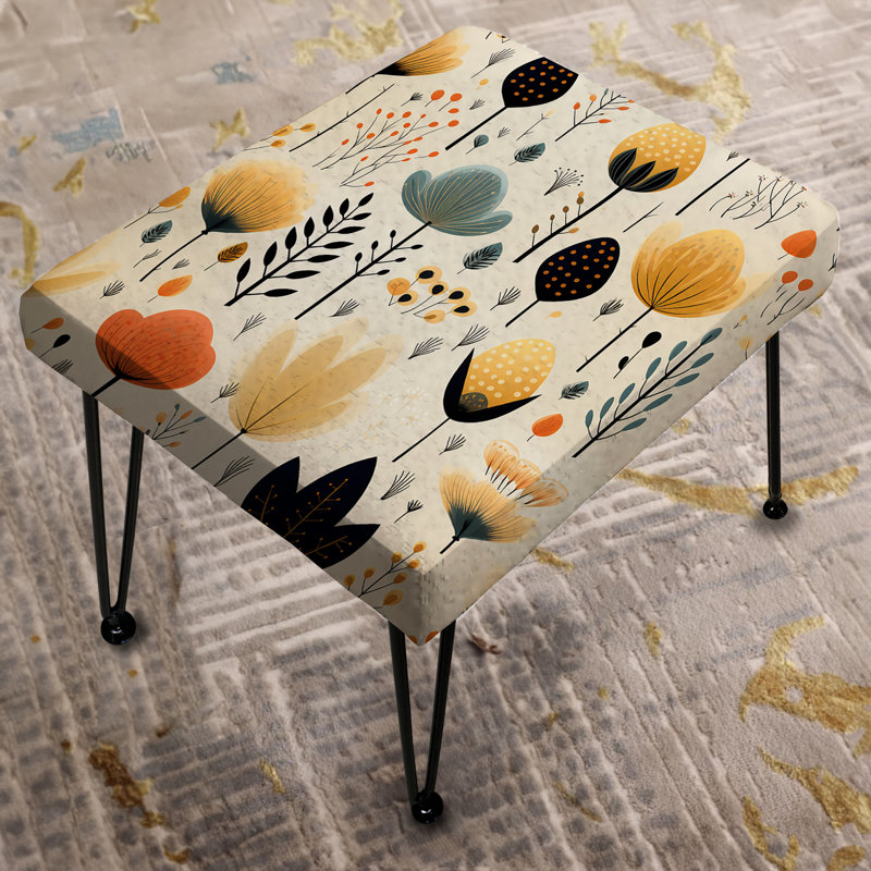 Nordic Simplicity Floral Pattern Charm - Floral Rectangle Ottoman