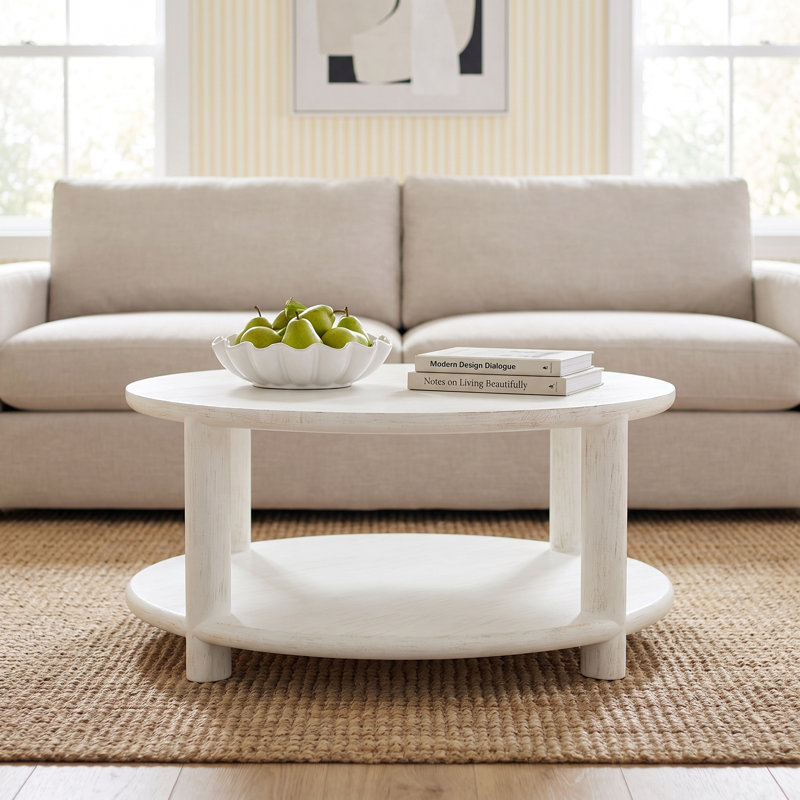 Taya Solid Wood Single Coffee Table, Antique Frost White
