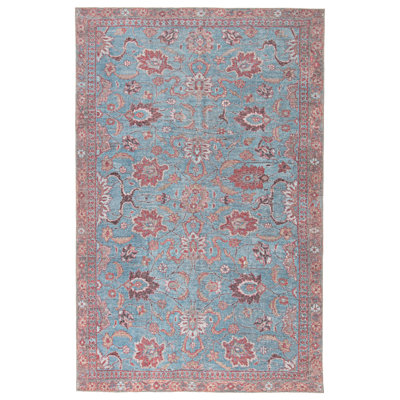 Machine Washable Filicity Oriental Blue/Pink Area Rug