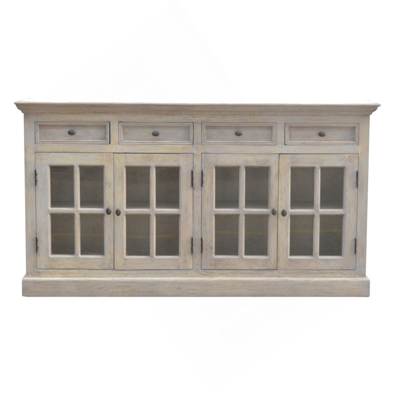 Woodstone Acid Wash Glazed Sideboard, 4-Drawers, 4-Shelves, White