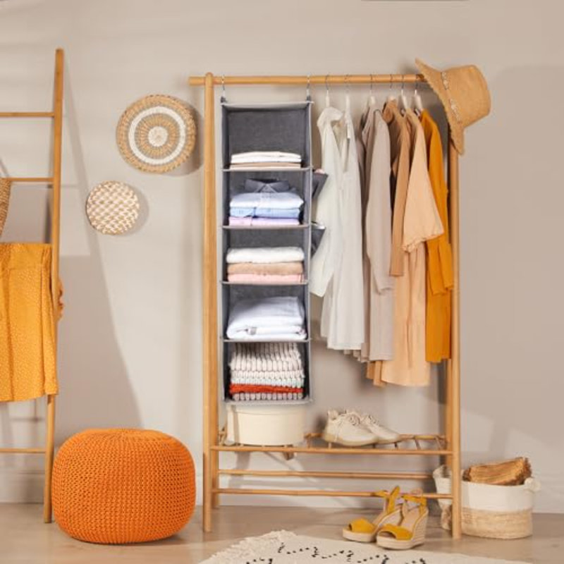 Rangement et tablettes suspendus pour garde-robe ， 5 tablettes suspendues avec 2 poches latérales ， Rangement pliable Pack Paquet de 2 ， Beige）