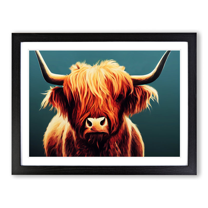 Highland Cow Portrait Vol.2 - Single Picture Frame Print, 46cm H x 64cm W x 2cm D, Black