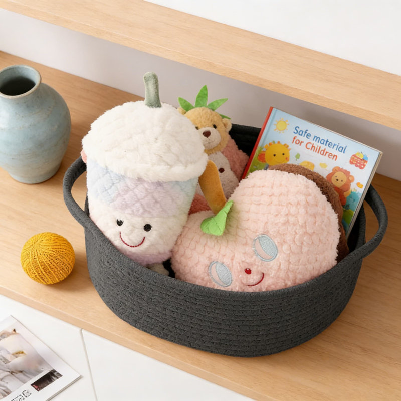 Panier de rangement tissé à la main avec poignées, bac de rangement décoratif pour tablettes, placards et décoration intérieure, panier-cadeau en corde naturelle