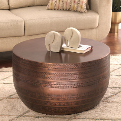 Table basse tambour moderne en aluminium martelé texturé en métal, fer estampé à la main