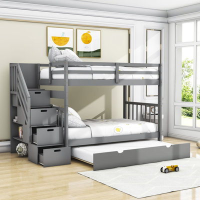 Eizabeth Twin Over Full 4 Drawer Standard Bunk Bed with Trundle and Shelves by Harriet Bee