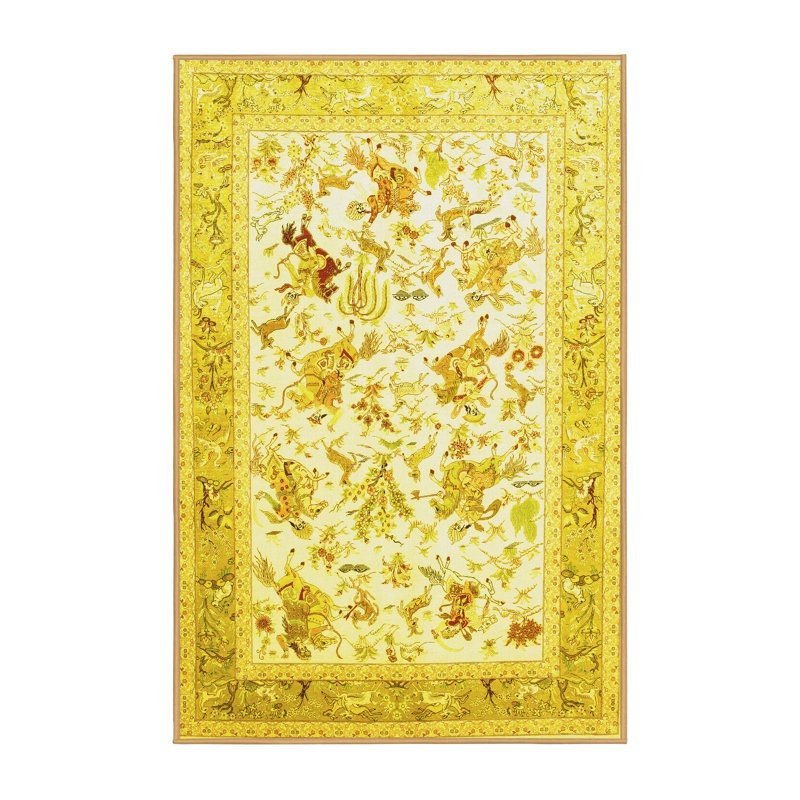 Tapis traditionnels jaunes lavables à la machine 117, Rectangle 2 pi x 3 pi