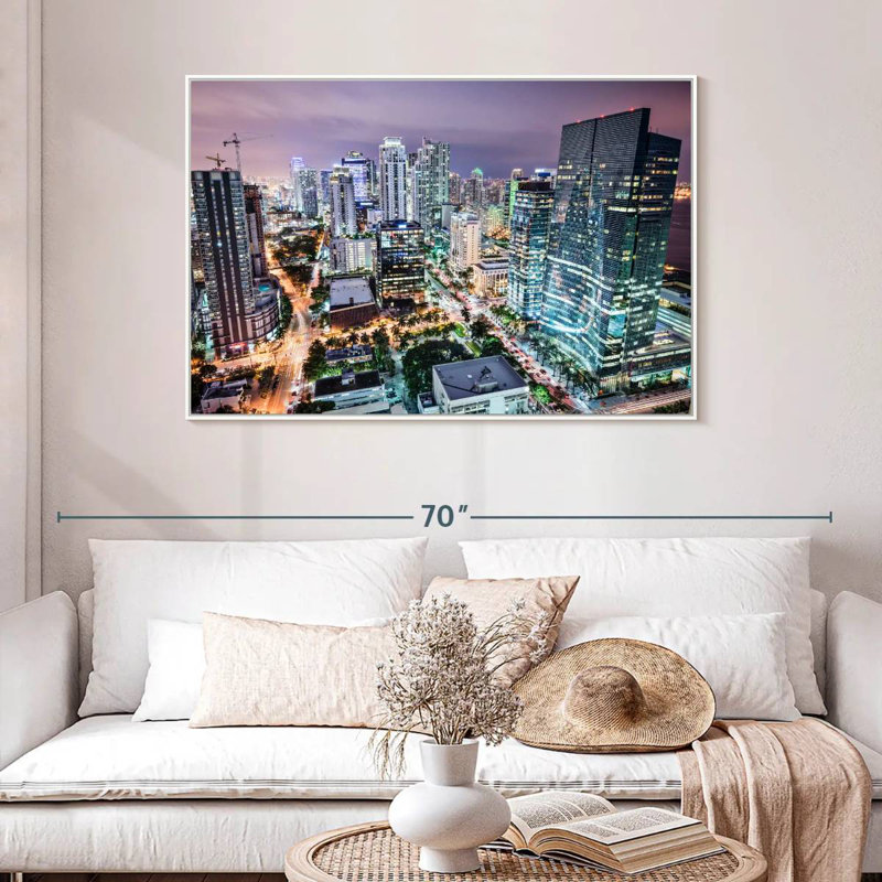 Floride la nuit, 46 po x 31 po, Cadre flottant blanc
