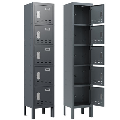 "Commercial-Grade 5-Door Metal Locker (66" Tall) - Secure Employee & Student Storage for Schools, Gym, Workplace - Includes Hooks, Ventilation & Card Holder - Easy Assembly"
