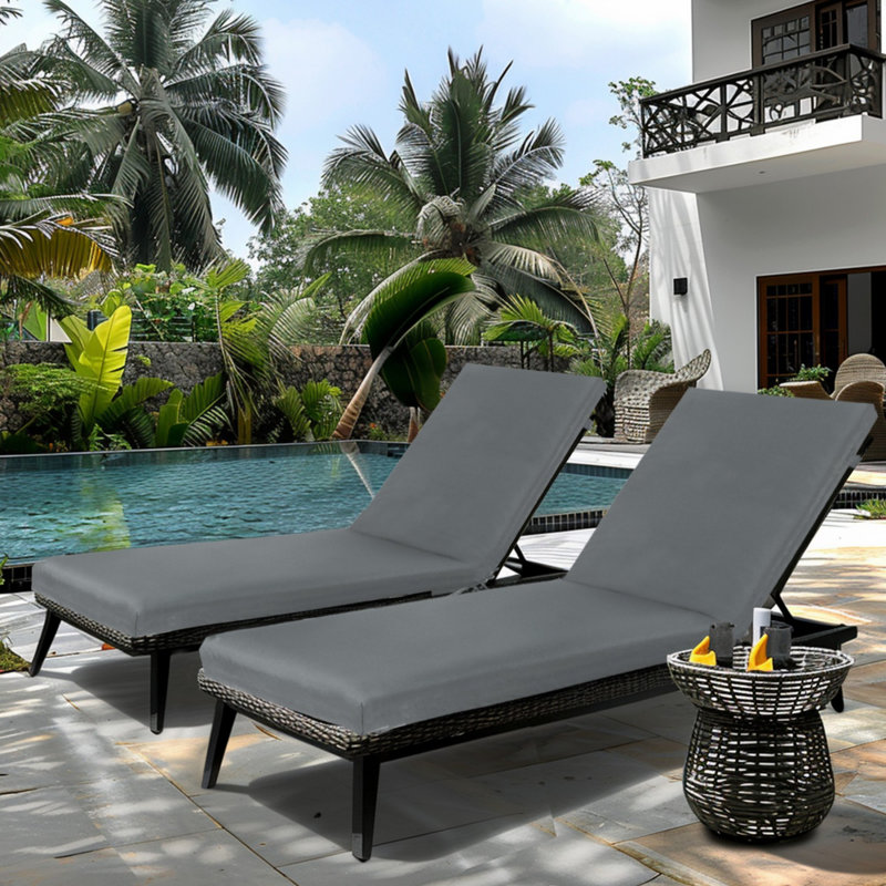 2PCS Set Outdoor Lounge Chair Cushion, Gray, 24"W x 47"D